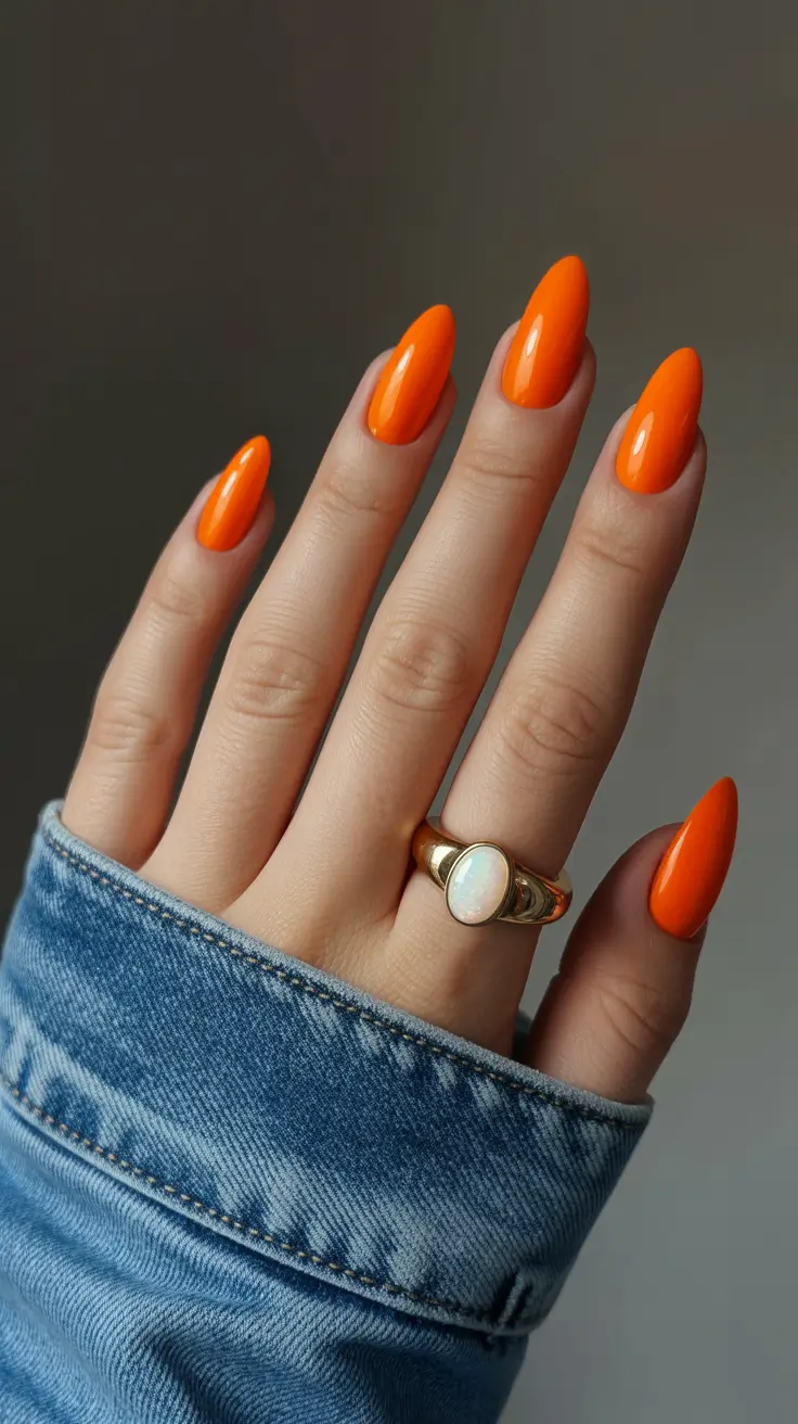 edgy spring almond nails 2026 Electric Sunset Orange for Bold Spring Almond Nails