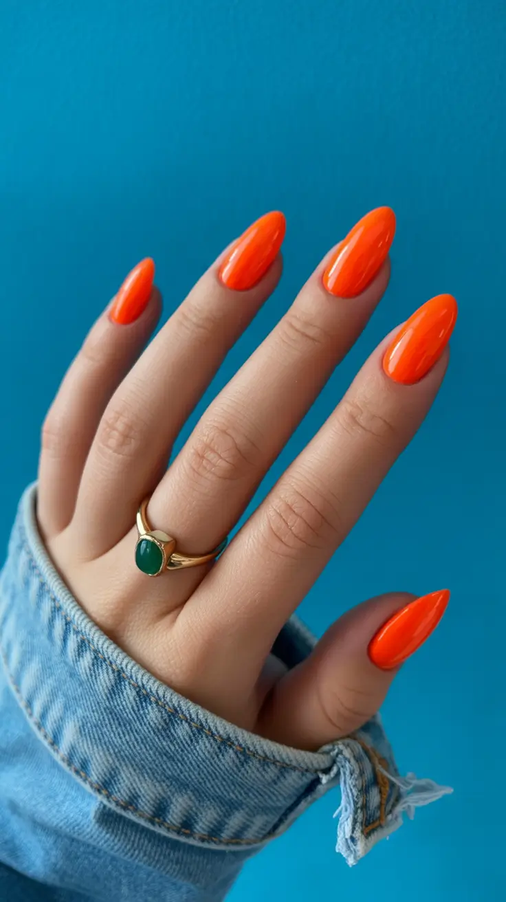 edgy spring almond nails 2026 Vibrant Orange Almond Nails for Playful Spring Energy