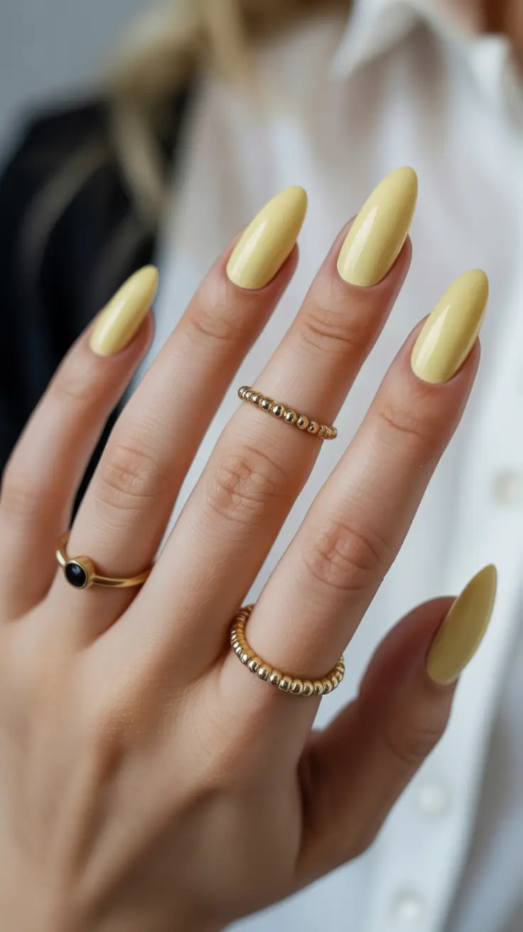 edgy spring almond nails 2026 Pastel Yellow Almond Nails for Bright Spring Energy