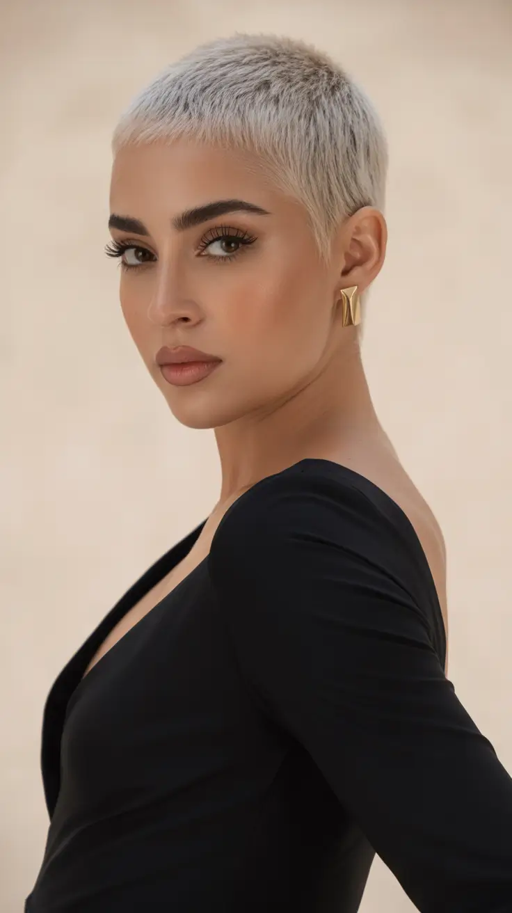 elegant spring natural hairstyle for 2026 Ultra Short Platinum Crop With Bold Confidence