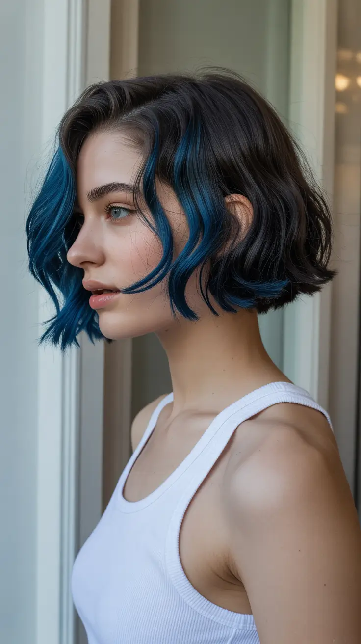 elegant spring natural hairstyle for 2026 Short Textured Bob With Subtle Blue Accents