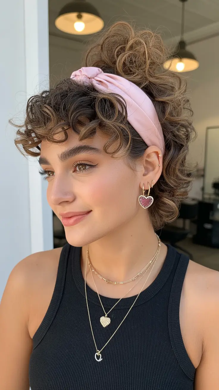 elegant spring natural hairstyle for 2026 Playful Short Curls With a Headband Accent