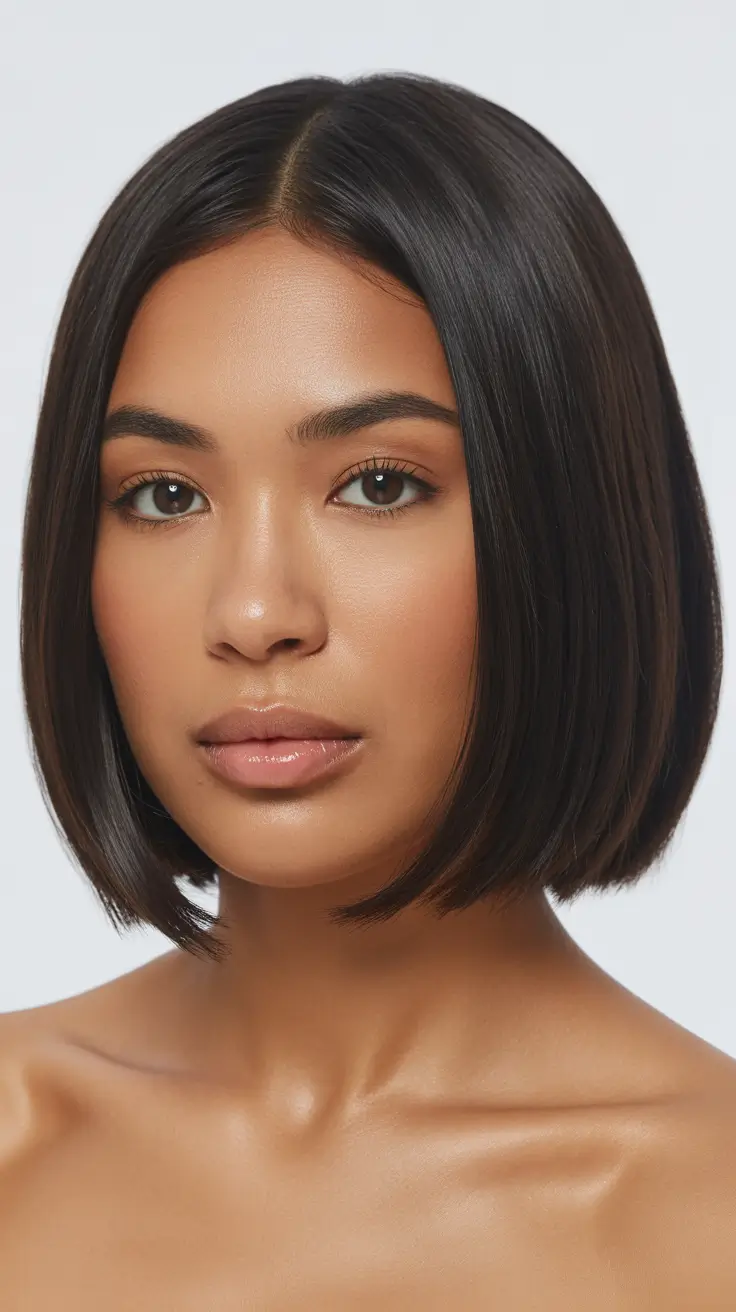 fabulous spring short hairstyles 2026 Sleek Center-Part Precision Bob
