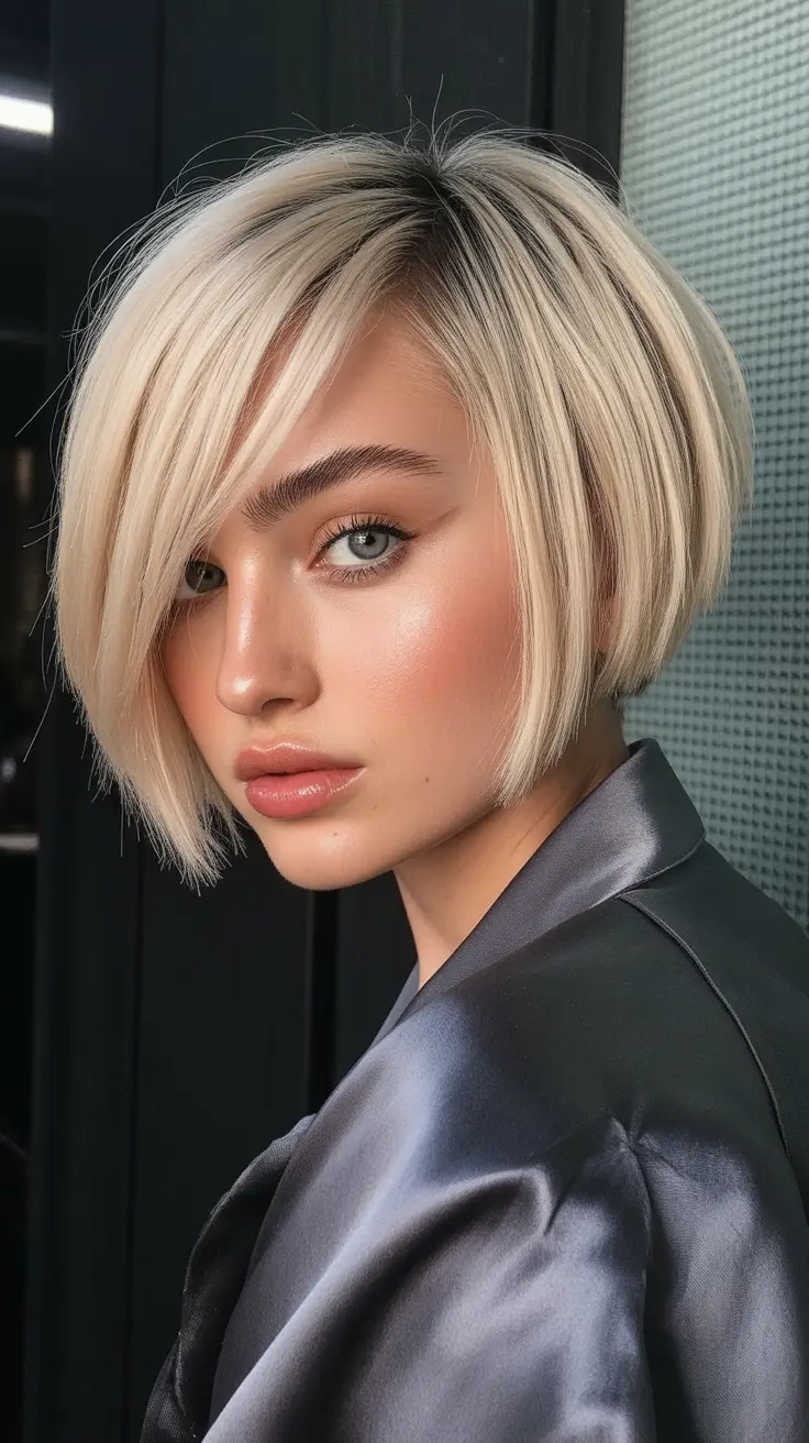 fabulous spring short hairstyles 2026 Asymmetrical Ice Blonde Power Bob