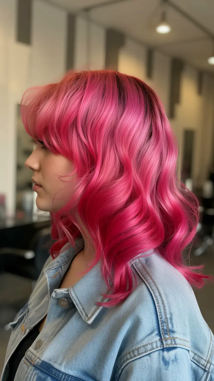 light spring hair color ideas 2026 to look younger Vivid Raspberry Pink Waves