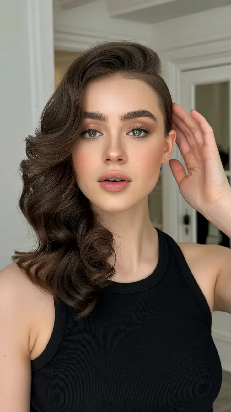 May Hair Color Ideas 2026 Glossy Sculpted Curly Brunette Glam for Evening Impact