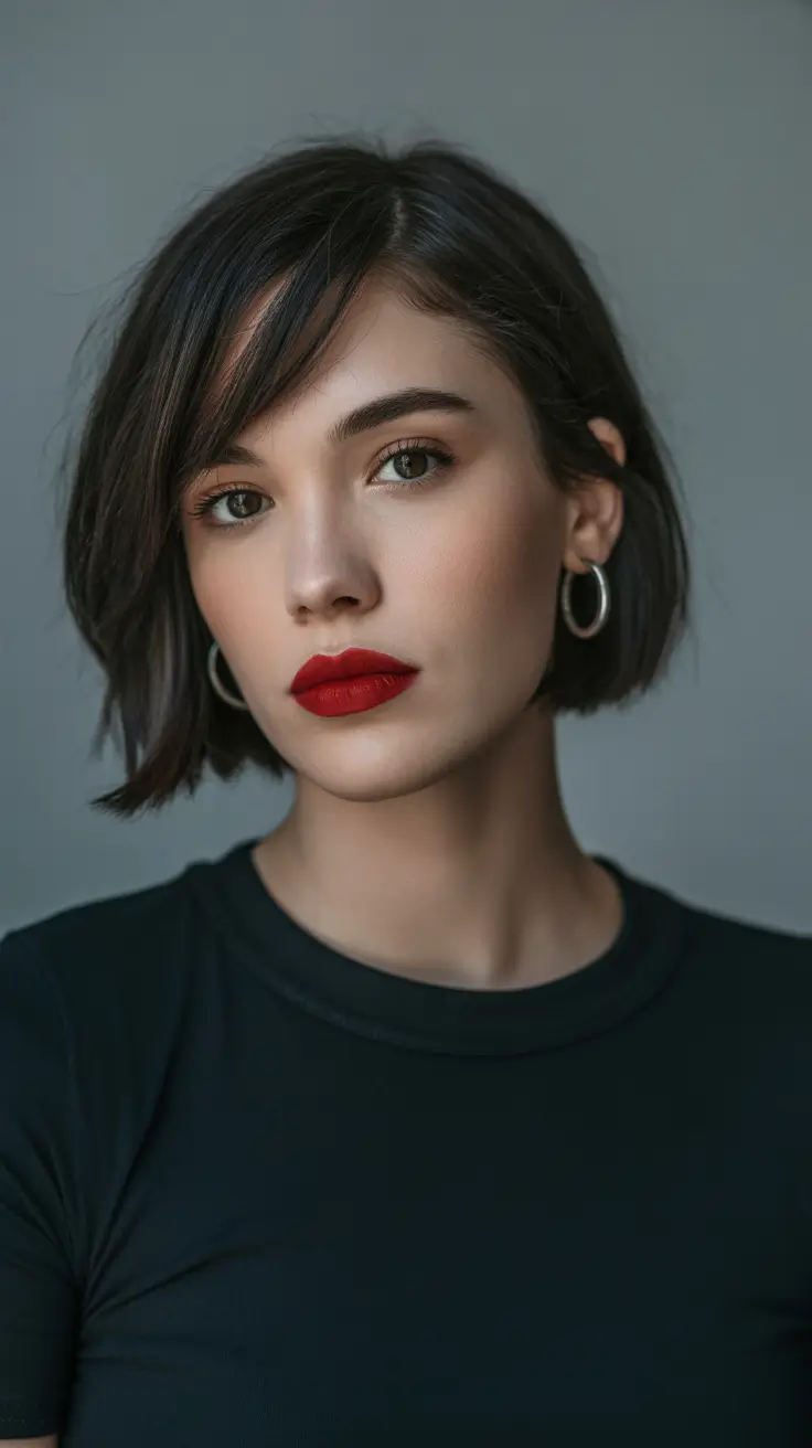 May Hair Color Ideas 2026 Cool Espresso Micro-Bob with Editorial Edge