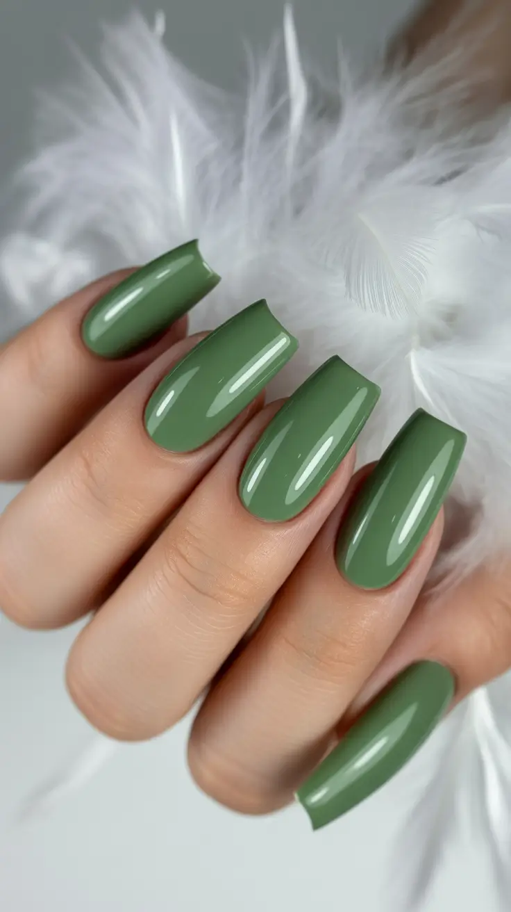 May Nails Ideas 2026 Muted Sage Coffin Serenity