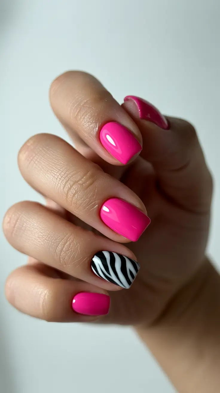 May Nails Ideas 2026 Hot Pink Zebra Playful Statement