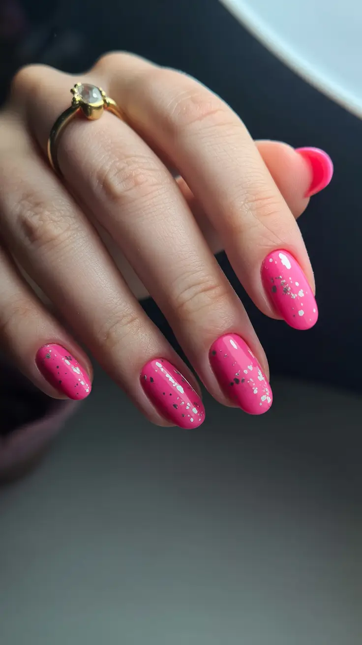 May Nails Ideas 2026 Hot Pink Metallic Confetti Energy