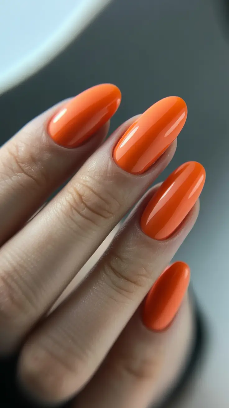 May Nails Ideas 2026 Glossy Tangerine Minimalist Statement
