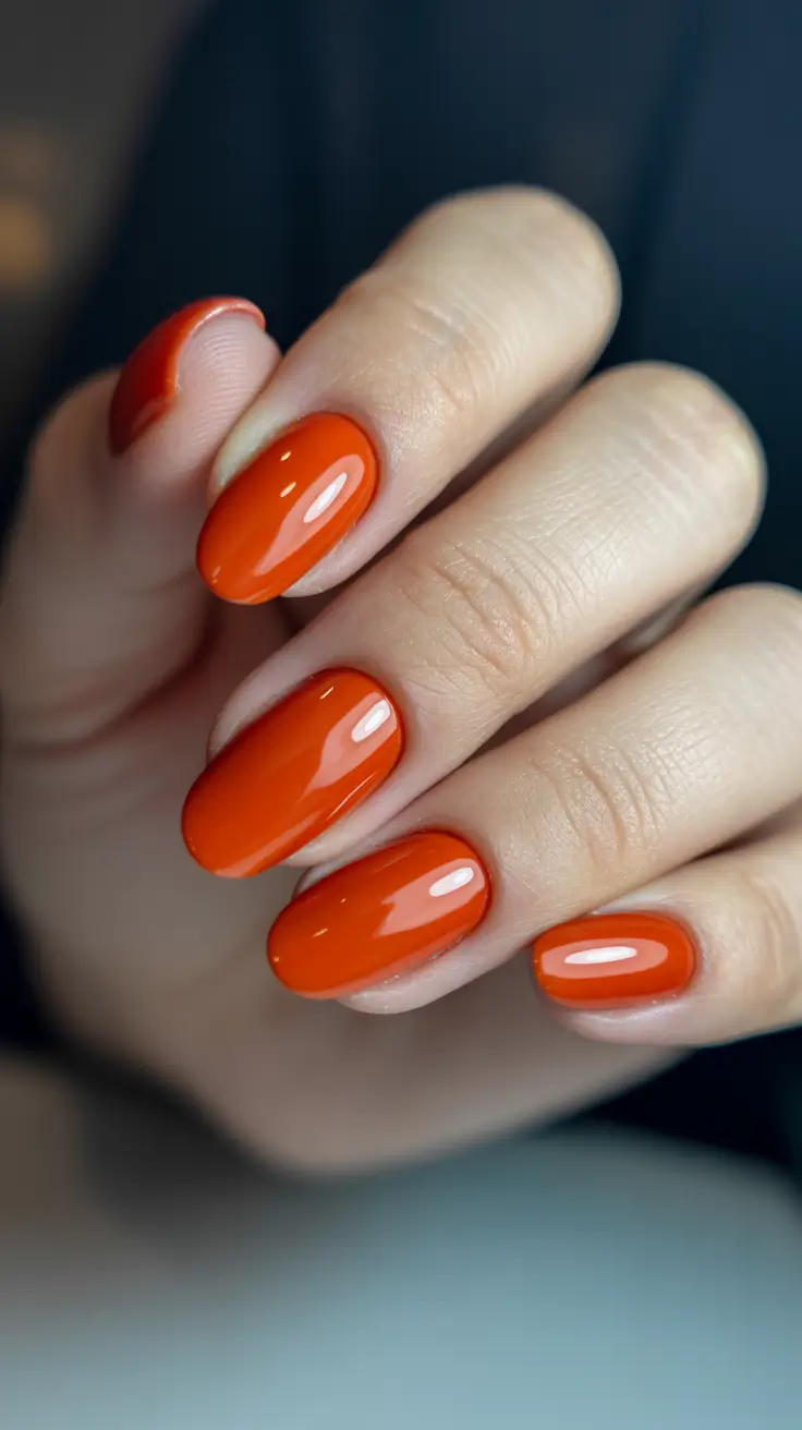 modern minimalist spring nails 2026 Glossy Tangerine Almond With Bold Minimal Spirit