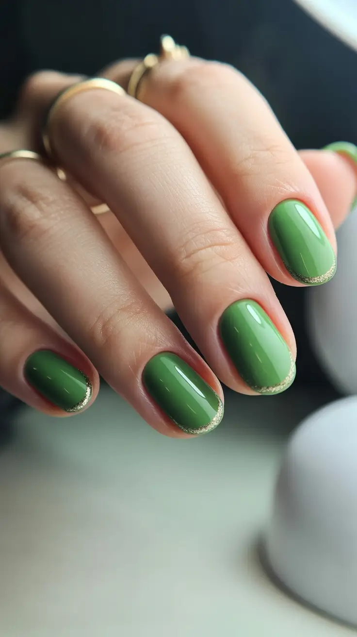 modern minimalist spring nails 2026 Olive Green Short Nails With Delicate Micro French Detail