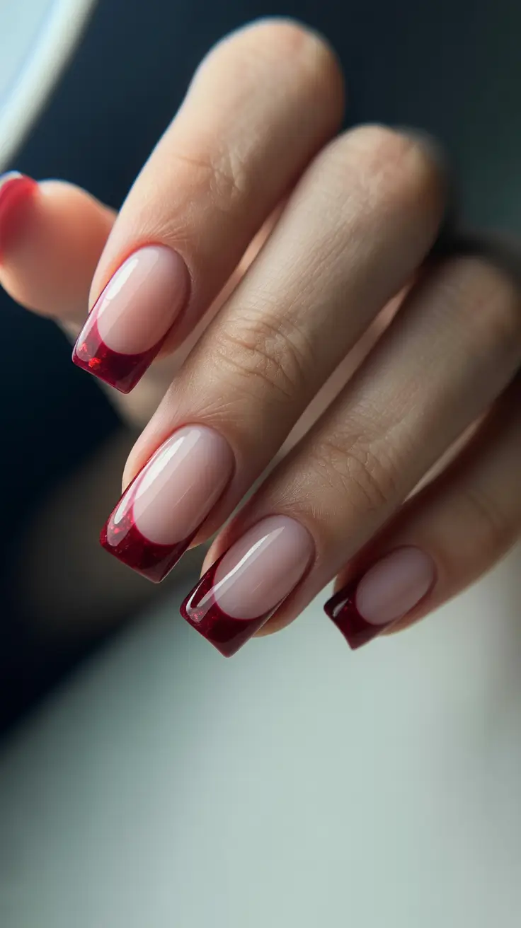 modern minimalist spring nails 2026 Glossy Deep Red Square French With Modern Transparency