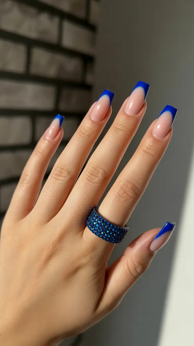modern minimalist spring nails 2026 Electric Blue Structured French With Modern Elegance