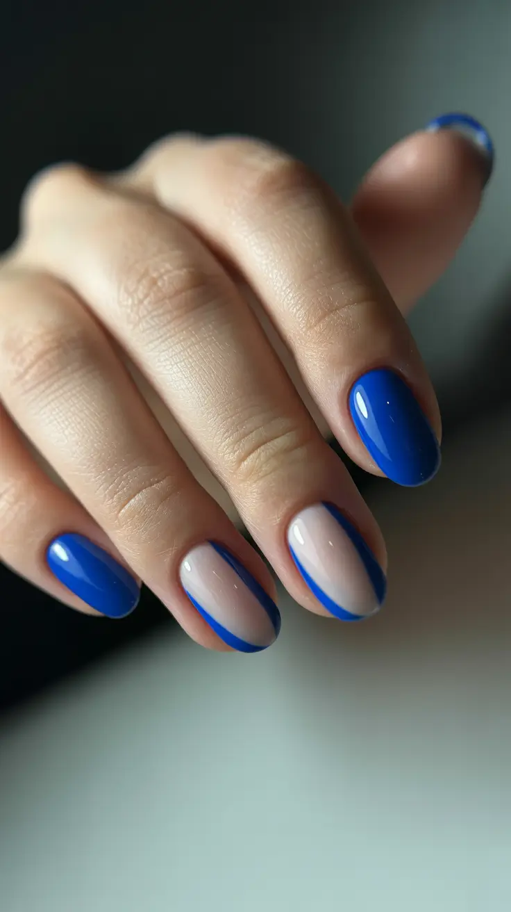 modern minimalist spring nails 2026 Royal Blue Minimal Short Nails With Graphic Side Detail