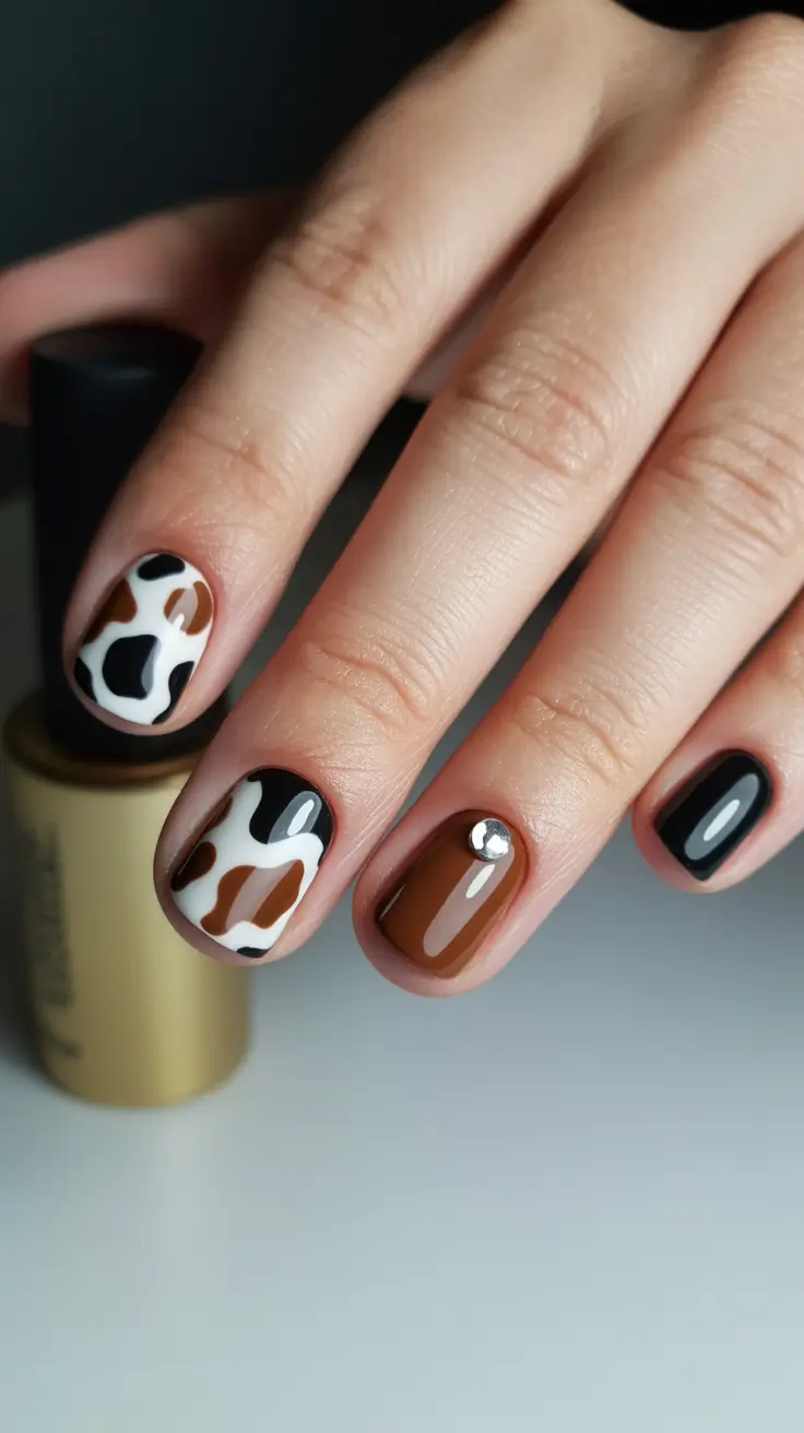 modern minimalist spring nails 2026 Playful Minimal Cow Print Short Nails