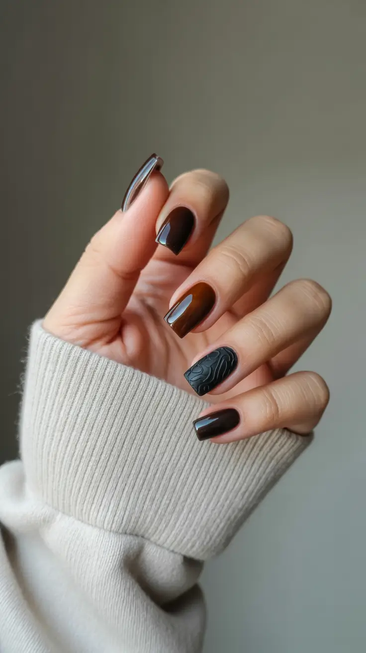 modern minimalist spring nails 2026 Deep Chocolate Gloss Minimalist Square Drama