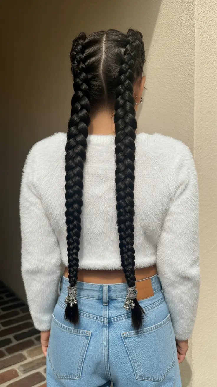 neutral spring braids hairstyle 2026 Long Protective Twin Braids with Defined Part