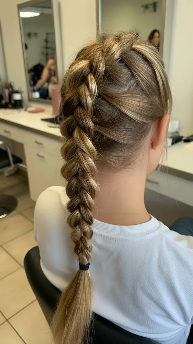 neutral spring braids hairstyle 2026 Polished Long Center Braid with Glossy Finish