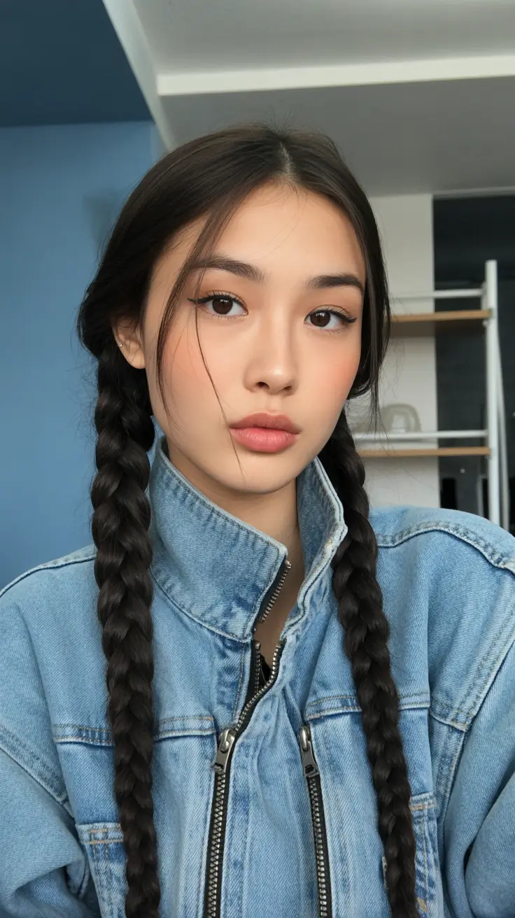 neutral spring braids hairstyle 2026 Classic Double Braids with Soft Face Framing