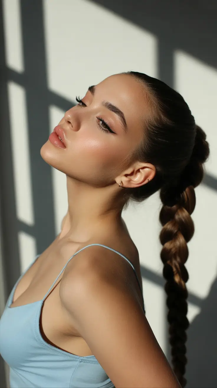 neutral spring braids hairstyle 2026 Sleek High Ponytail Braid with Glossed Crown