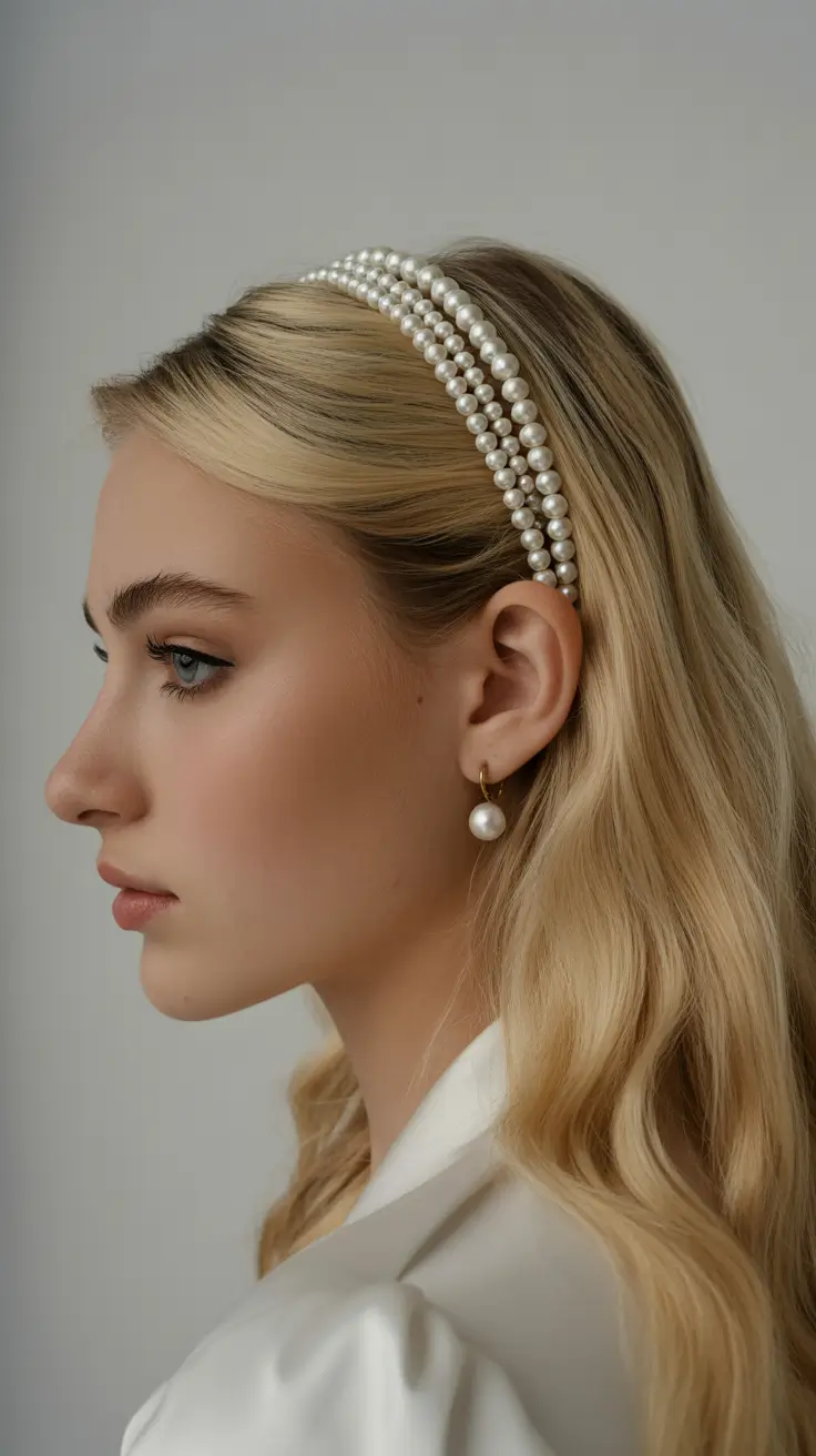 neutral spring wedding hairstyle for 2026 Pearl Double Headband Waves for Bridesmaids and Wedding Guests