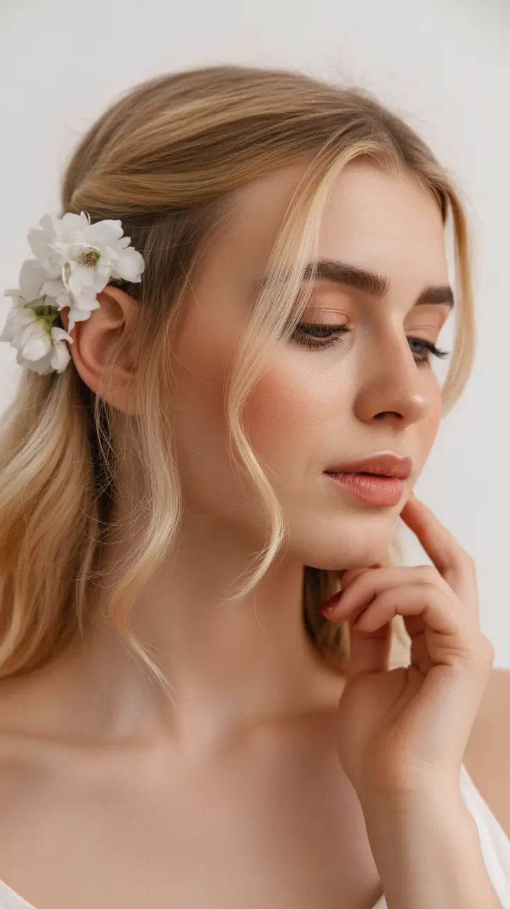 neutral spring wedding hairstyle for 2026 Romantic Loose Waves with Crystal Bridal Headband