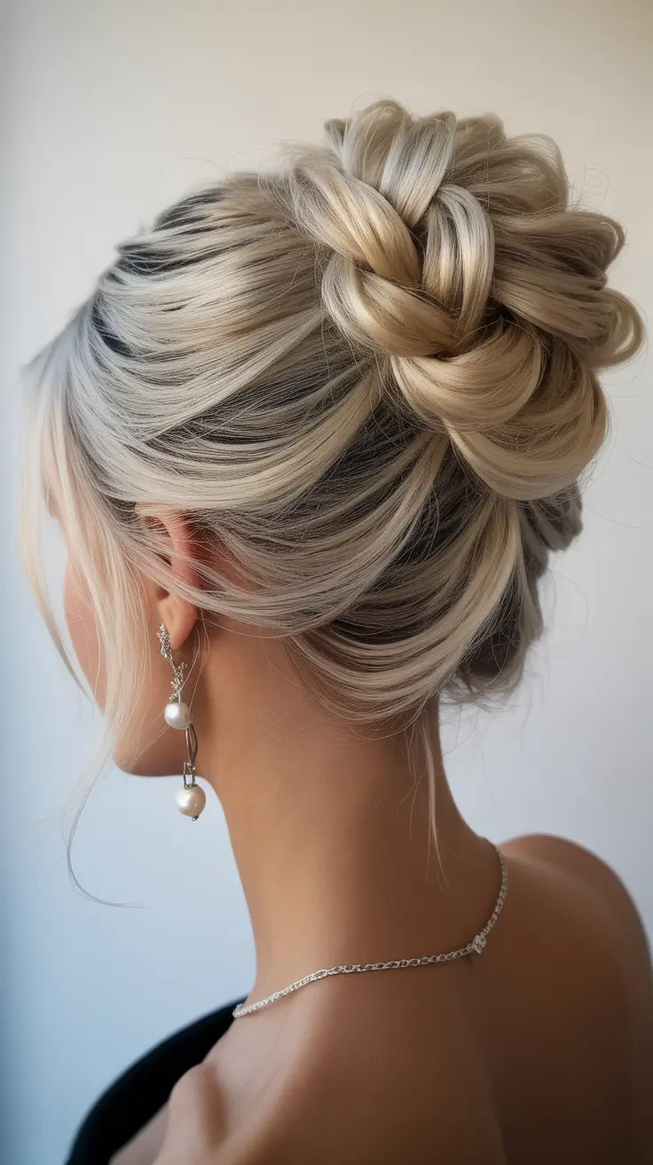 neutral spring wedding hairstyle for 2026 Textured Braided Bridal Updo with Soft Volume