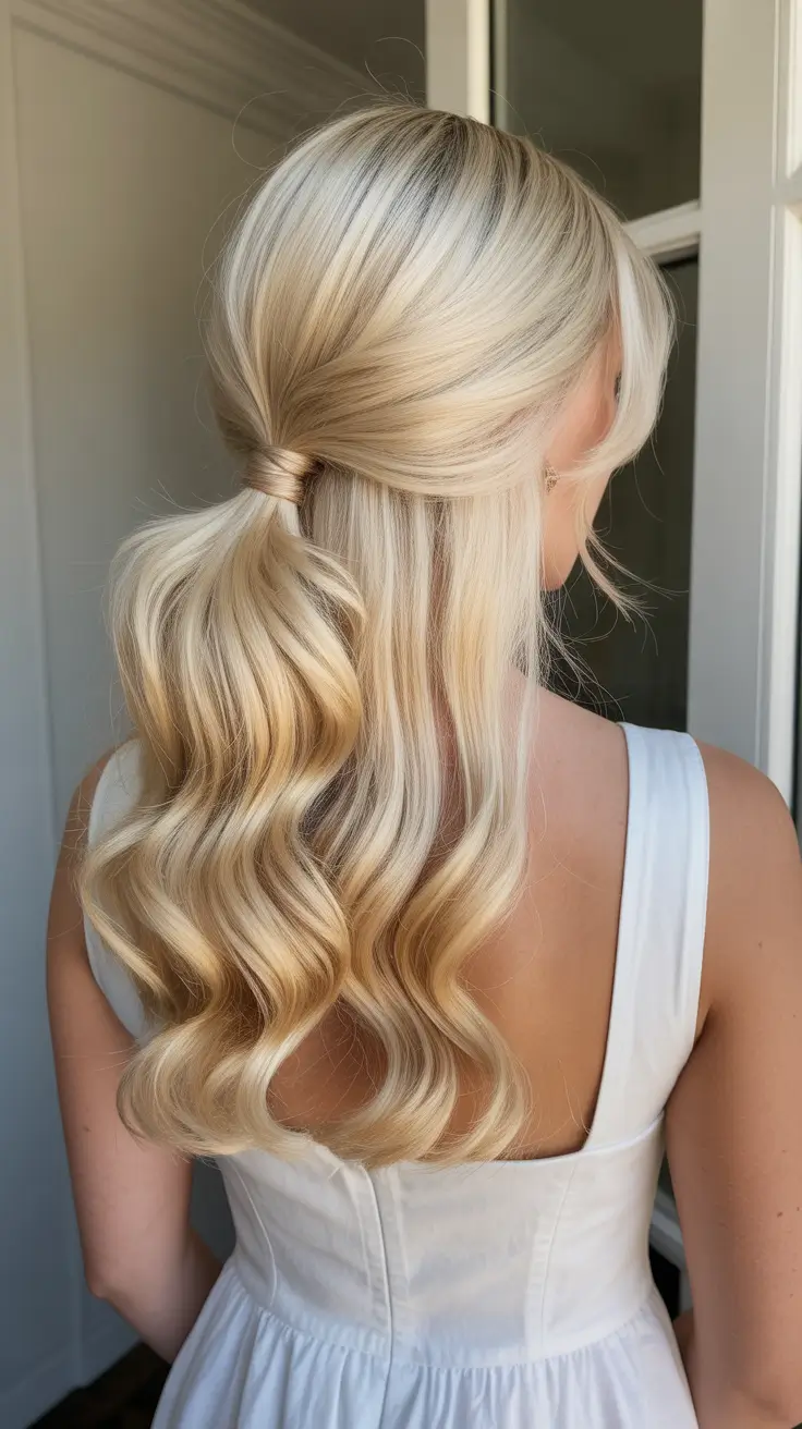 neutral spring wedding hairstyle for 2026 Classic Half-Up Wedding Waves