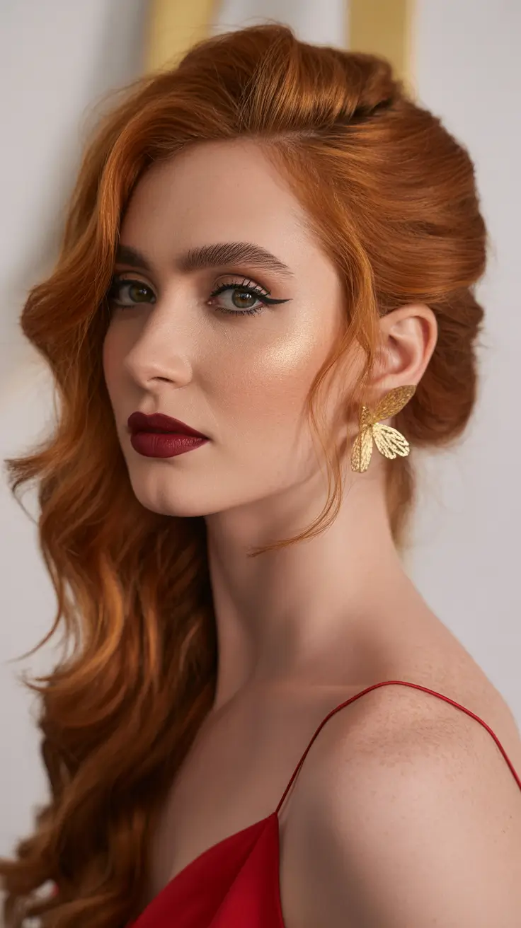 neutral spring wedding hairstyle for 2026 Romantic Side-Swept Waves for Wedding Guests