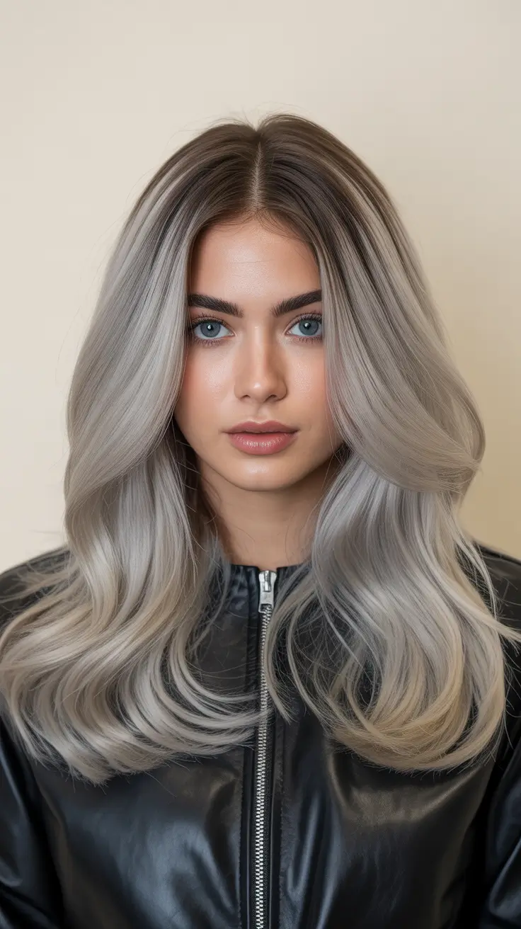 new spring balayage hair color ideas 2026 Icy Vanilla Blonde Balayage with Ultra-Sleek Glow Finish