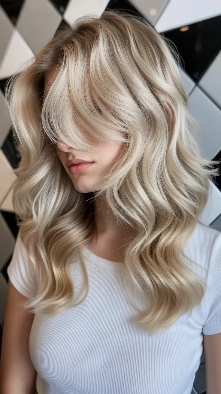 new spring balayage hair color ideas 2026 Feathered Vanilla Cream Balayage with Airy Curtain Layers