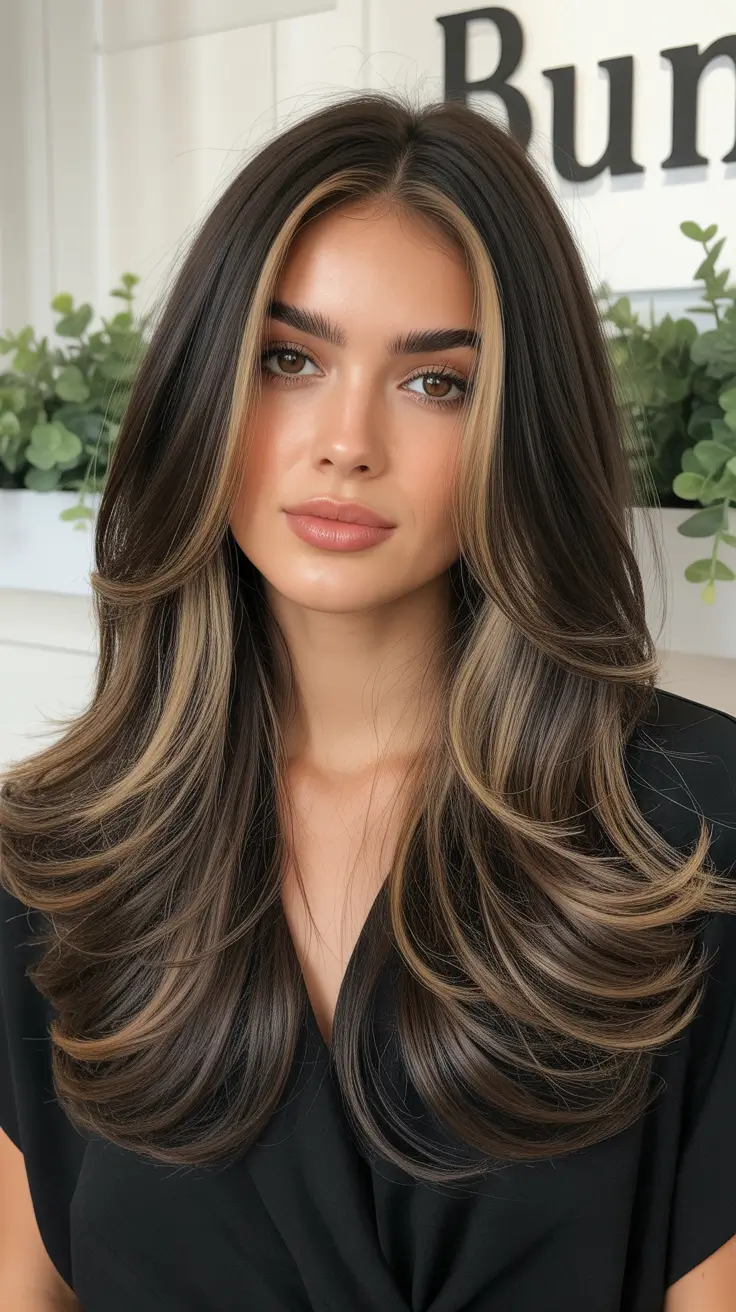 new spring balayage hair color ideas 2026 Rich Cocoa Balayage with Voluminous Glam Waves