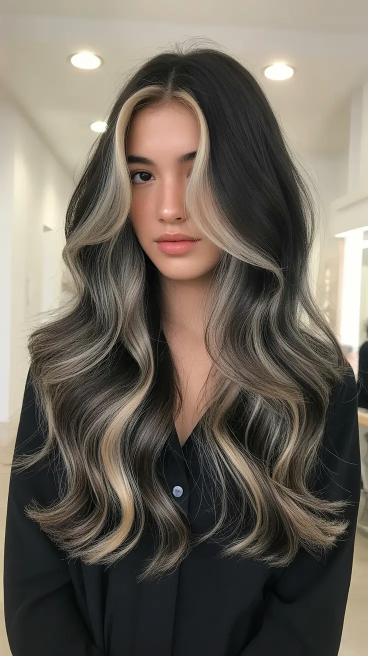 new spring balayage hair color ideas 2026 High-Contrast Espresso Balayage with Statement Face Frame