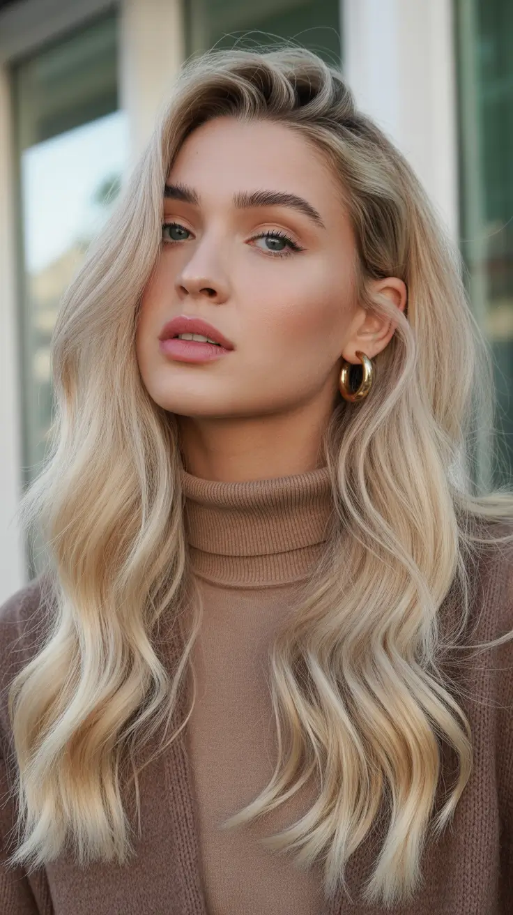 new spring balayage hair color ideas 2026 Champagne Blonde Balayage with Effortless Coastal Flow