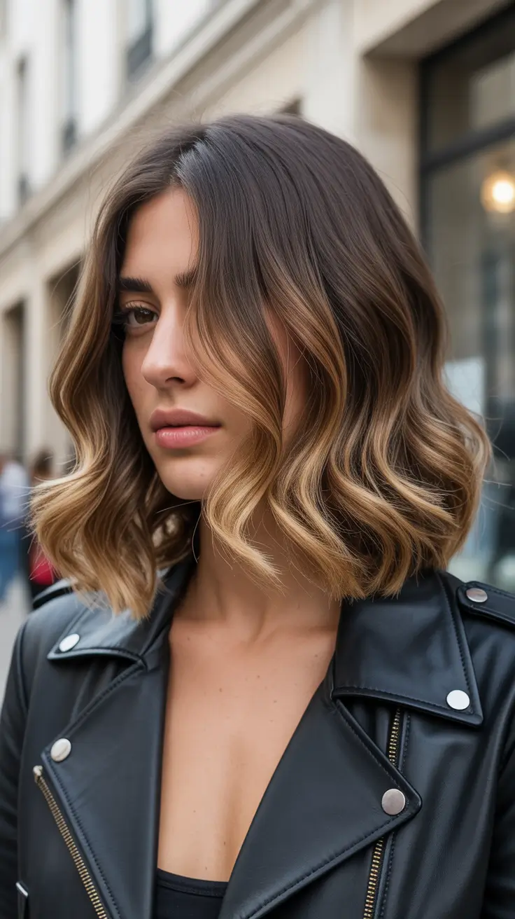 new spring balayage hair color ideas 2026 Golden Melt Balayage Bob with Parisian Street Texture