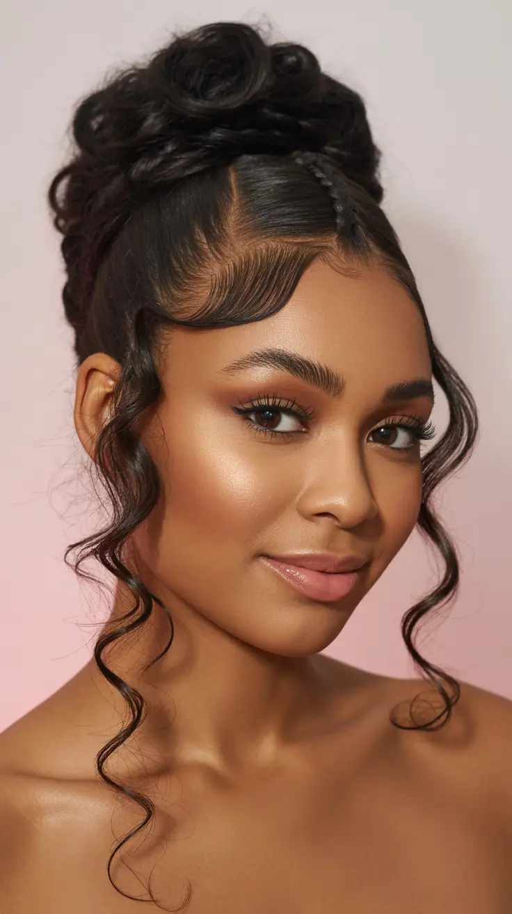 popular spring hairstyles for black women 2026 Sculpted Braided Updo with Soft Face-Framing Curls