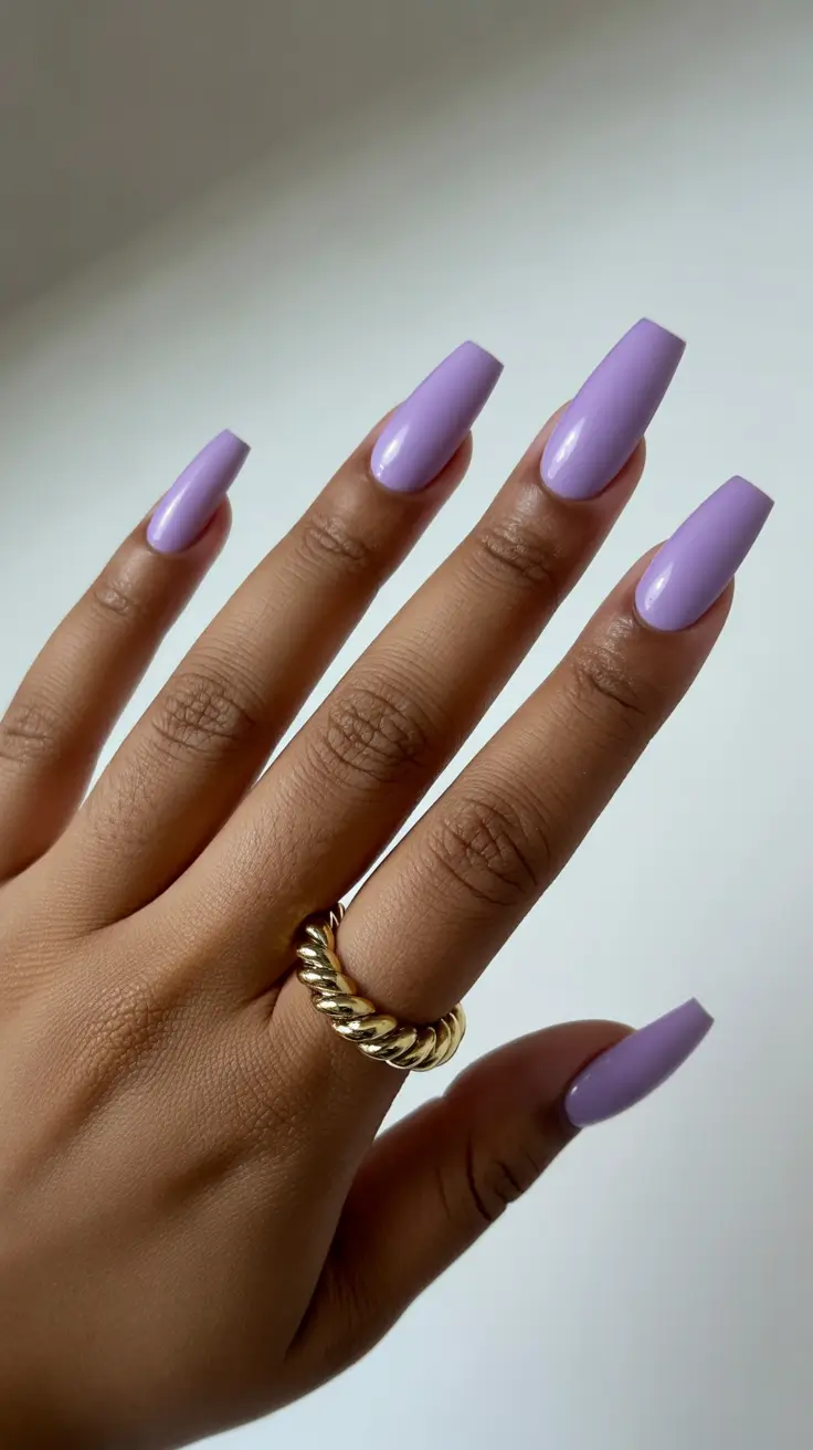 premium spring nails for dark skin 2026 Lavender Confidence with Sculpted Length