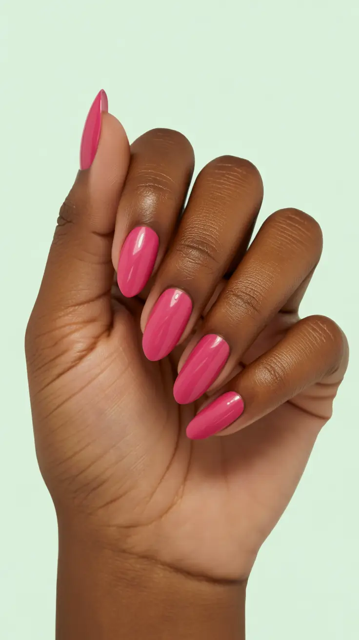 premium spring nails for dark skin 2026 Bubblegum Pink Almond Nails for Instant Joy