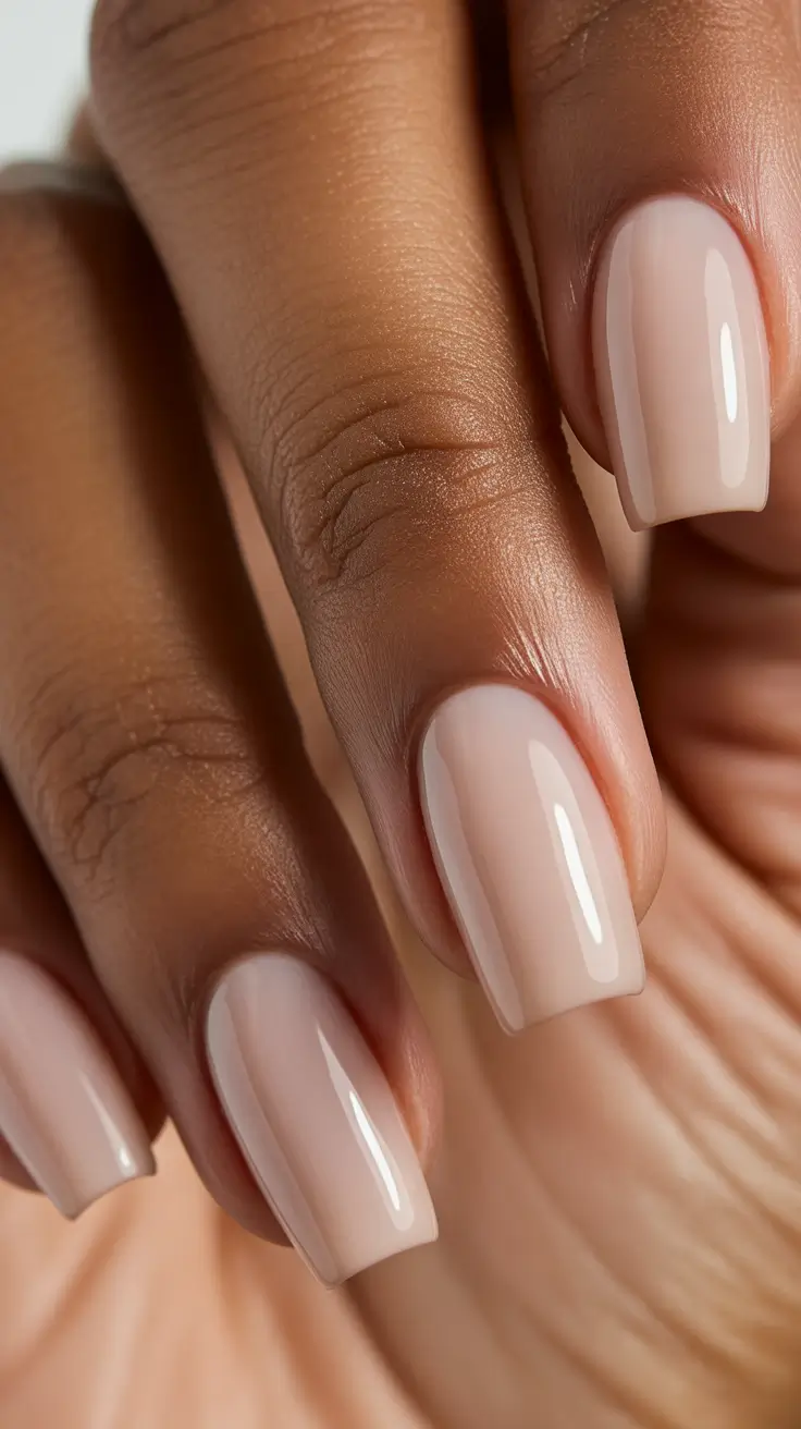 premium spring nails for dark skin 2026 Milky Nude Gloss for Everyday Elegance
