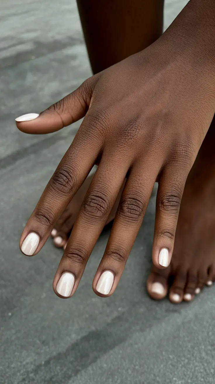 premium spring nails for dark skin 2026 Soft Short Cream Nails for Natural Chic