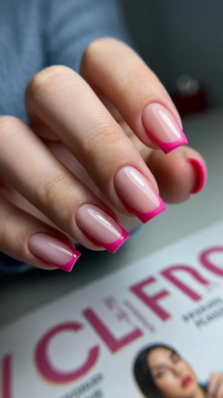 pretty pink spring nails 2026 Modern Micro French with Bright Pink Edge