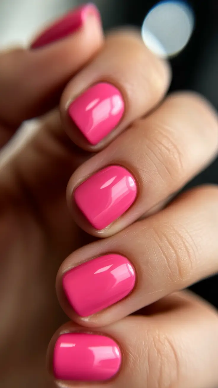 pretty pink spring nails 2026 Ultra Short Glossy Pink Everyday Nails