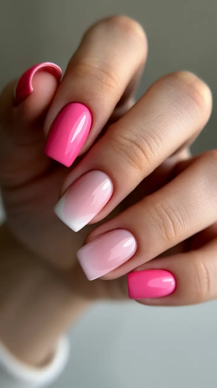 pretty pink spring nails 2026 Minimalist Pink and White Fresh Spring Contrast