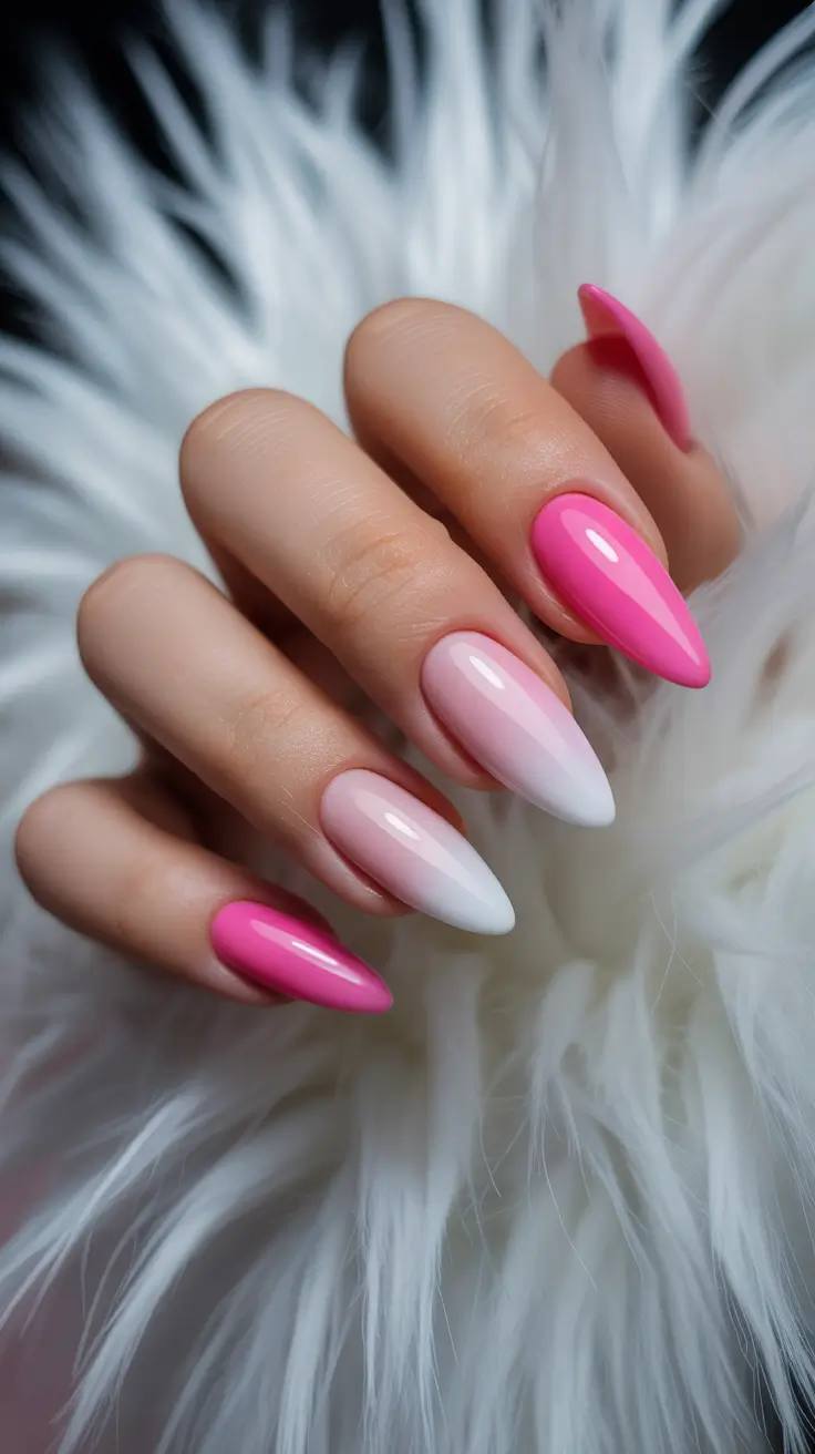 pretty pink spring nails 2026 Elegant Pink Ombre Almond Nails