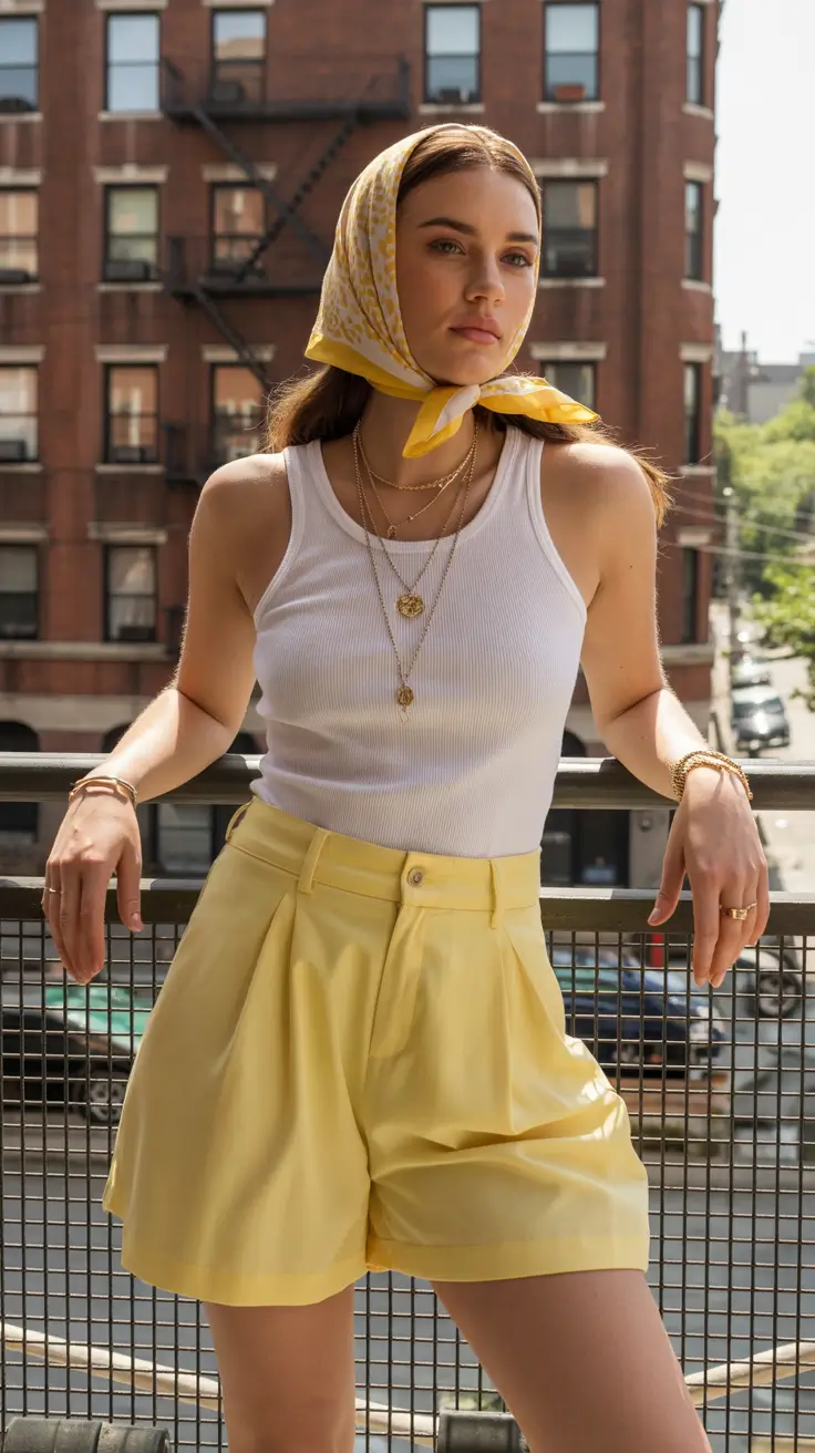 retro vintage summer outfits 2026 Retro City Chic with a Scarf Detail