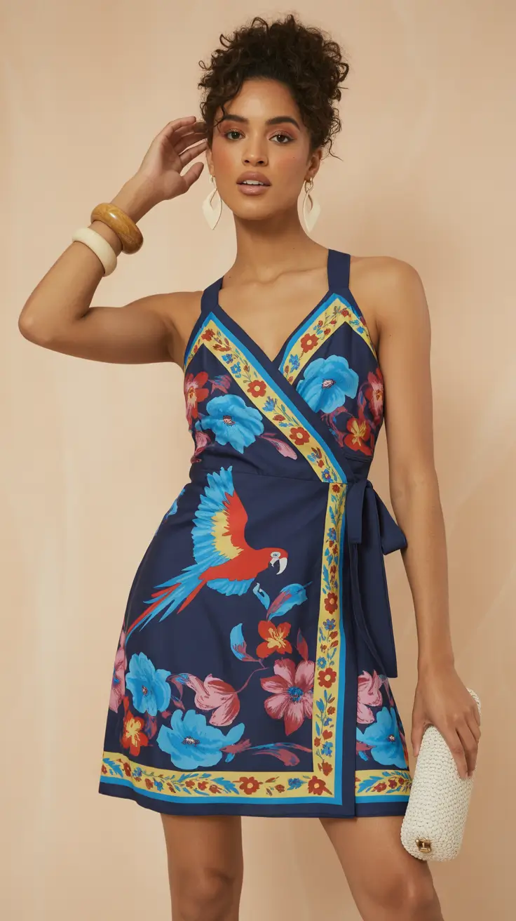 retro vintage summer outfits 2026 Bold Print Storytelling in a Statement Wrap Dress