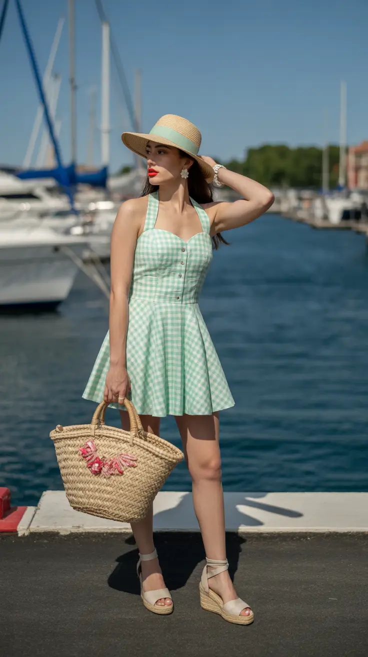 retro vintage summer outfits 2026 Harbor Day Vintage with a Soft Mint Gingham