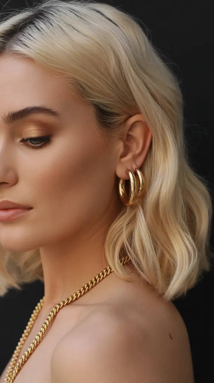 summer hair color for blondes 2026 warm tones Golden Shoulder Length Waves with Caramel Lowlights